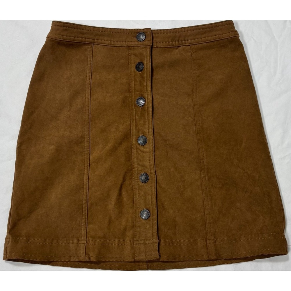 Abercrombie & Fitch Womens Button-Front Mini Skirt Chestnut Brown Faux Suede XS